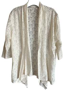 Shannon Ford New York White Geometric Lace Open Front Cardigan 1X